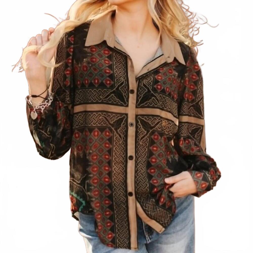 NEW LUCKY & BLESSED gatsby steer blouse in brown